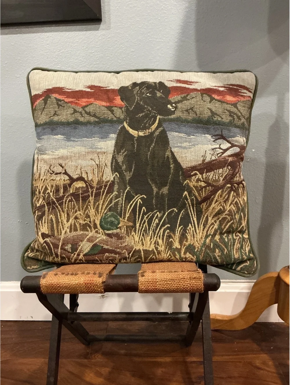 Vintage Labrador Retriever Duck Hunting Toile Throw Pillow